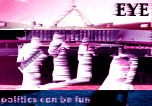 blurred image of EYE in costume during the Mandate video shoot