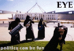 photo of EYE "jamming" in front of Parliament House