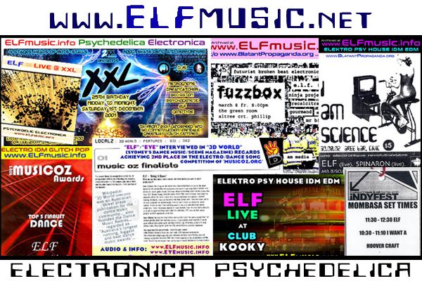 Original Australian the ELF E.L.F. Alternative Electronic Music Band Group Live Psychedelic Electronica Dance Electro Pop EDM IDM Electroclash Bands Producers Artists Musicians Groups Australia Sydney Melbourne Canberra Perth Brisbane