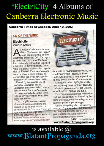 Electricity-Canberran-Electronic-Music-Album-CD-Review-Canberra-Times-Newspaper-Club-Dance-EDM-House-Techno-Trance-ElectroIndustrial-TripHop-HipHop-Rap-Ambient-Indietronica-Australia-Artists-Groups-Projects-350w489h