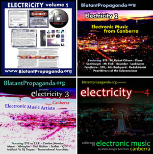 Compilation CD album of Canberra Electronic Music Artists Record Label Community Radio 2XX 98.3FM ACT Australia cover art early old Canberran underground electronica music 90s 1990s music bands groups musicians projects producers DJ Robot Citizen